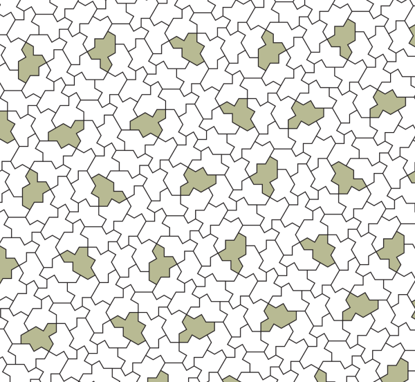 A computer-generated patch of Tile(1,1) tiles, with odd tiles shaded in green.