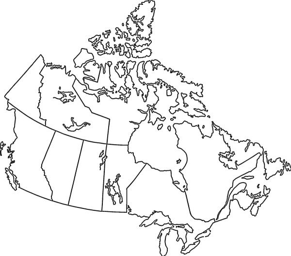 Blank outline map of Canada.